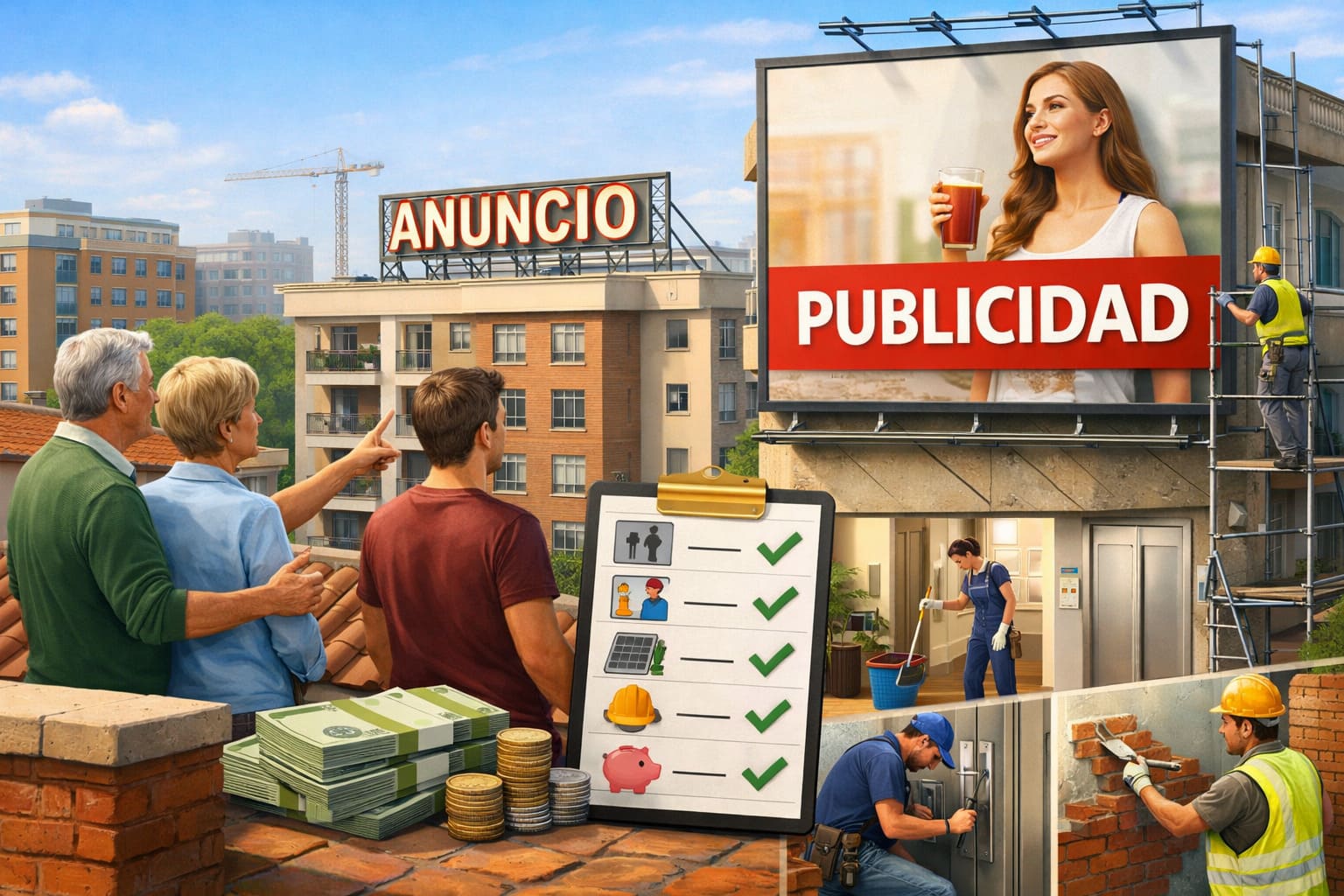 Comunidad de vecinos generando ingresos con publicidad exterior en fachada o azotea
