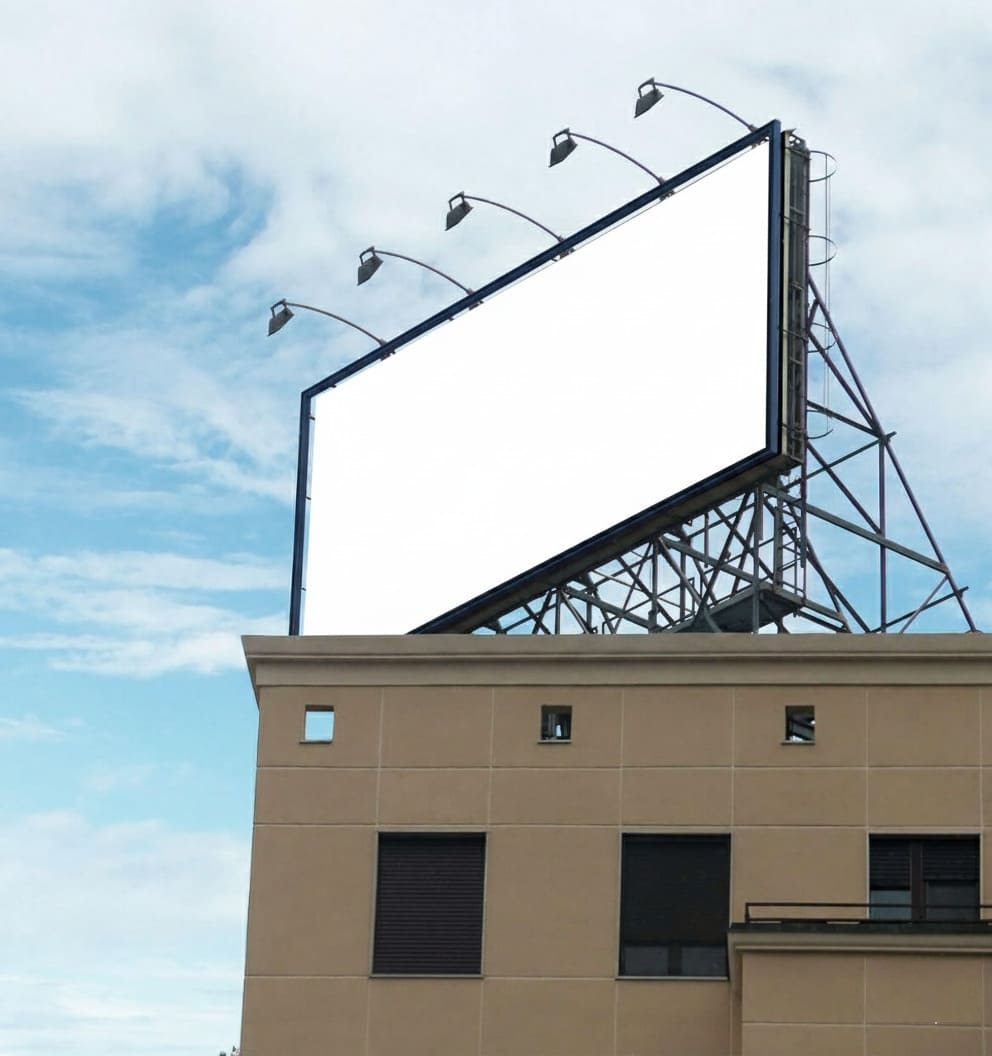 Rótulo publicitario iluminado con LED instalado en la azotea de un edificio en Madrid